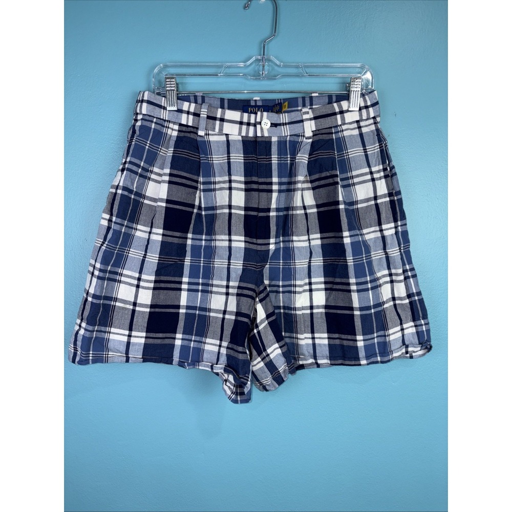 Polo Ralph Lauren Cobalt Blue & White Plaid Cotton Shorts  Size 8 Preppy